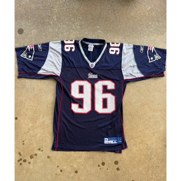 Vintage Reebok NFL Patriots Adalius Thomas #96 Navy & Silver Jersey M - Picture 1 of 6